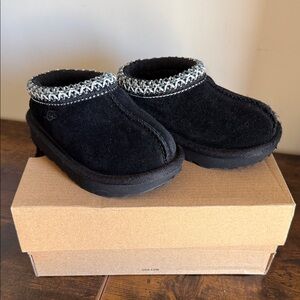 UGG Black Suede Slip-On Shoes with Patterned Trim